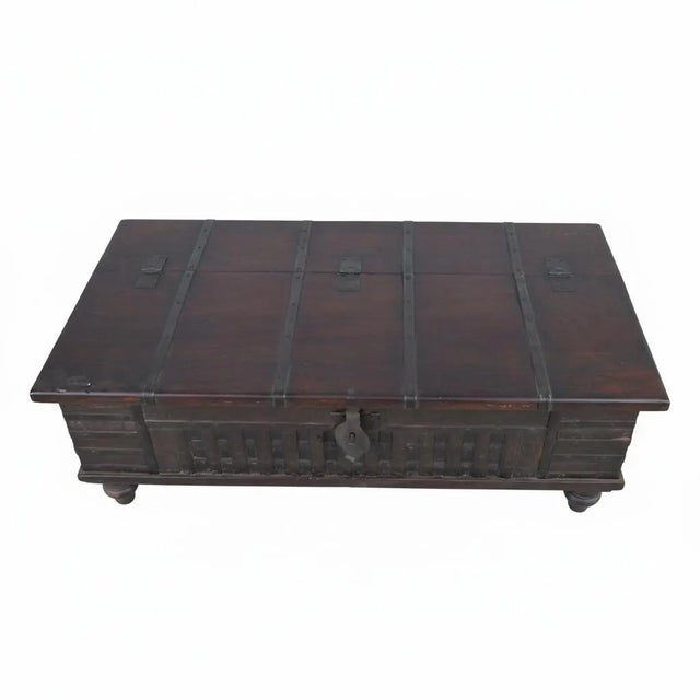 Far Pavilions Vintage Rustic Brown Wood and Metal Chest Coffee Table with Storage For Sale - Image 4 of 5