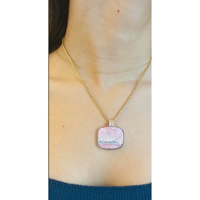 Rhodochrosite Pendant With Pink Spinel, Diamonds & 14k Gold For Sale In New York - Image 6 of 8