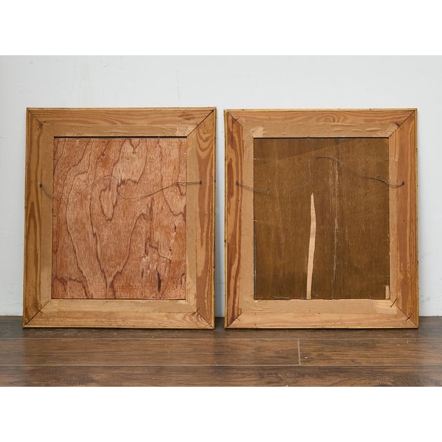 A pair of painted wood mirrors with bamboo trim and bold geometric character. Likely dating to the early 20th century,...