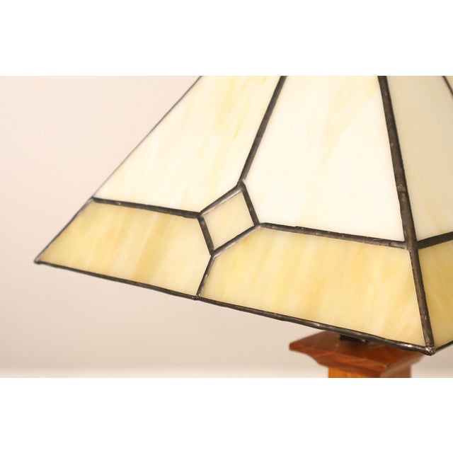 Stickley Mission Collection Oak Table Lamp with Art Glass Shade For Sale - Image 13 of 18