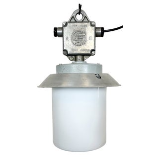 Industrial Aluminium Light with Milk Glass Cover from Elektrosvit, 1970s For Sale