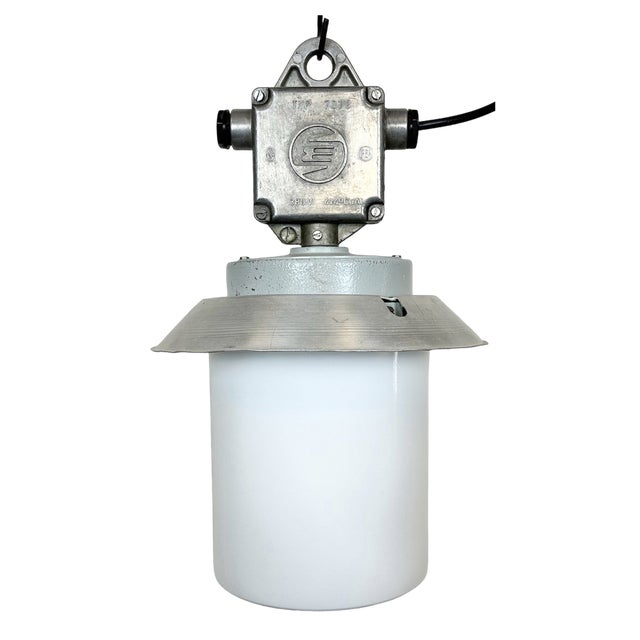 Industrial Aluminium Light with Milk Glass Cover from Elektrosvit, 1970s For Sale