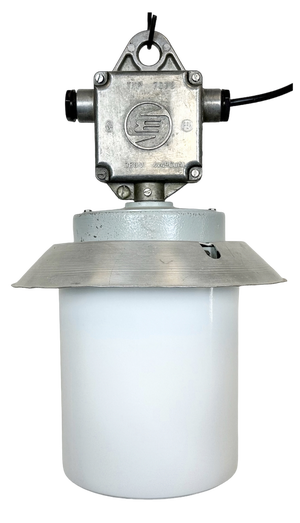 Industrial Aluminium Light with Milk Glass Cover from Elektrosvit, 1970s