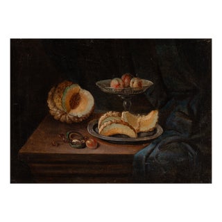 Still Life with Melon and Peaches, 1800s, Oil on Canvas For Sale