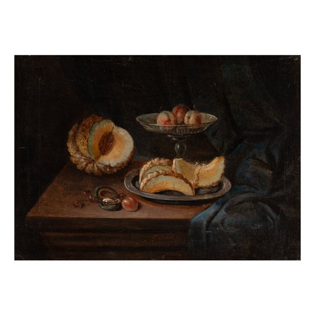 Still Life with Melon and Peaches, 1800s, Oil on Canvas For Sale