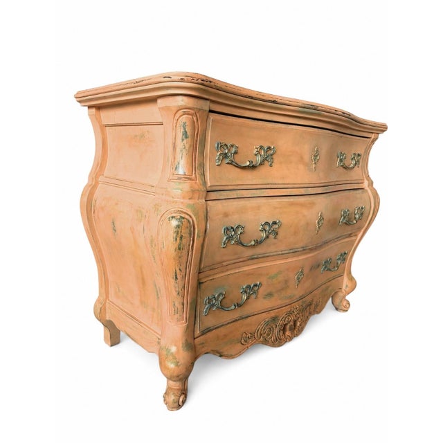 Late 20th Century Artisan Hand-Painted Tangerine Baroque 3-Drawer Dresser | Distressed & Patinated | Maison Martine For Sale - Image 4 of 8