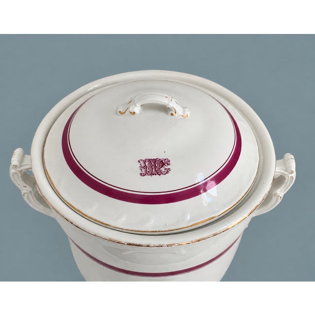 C. 1865–1875 American White Ironstone Magenta & Gilt Monogrammed Slop Jar For Sale - Image 10 of 11