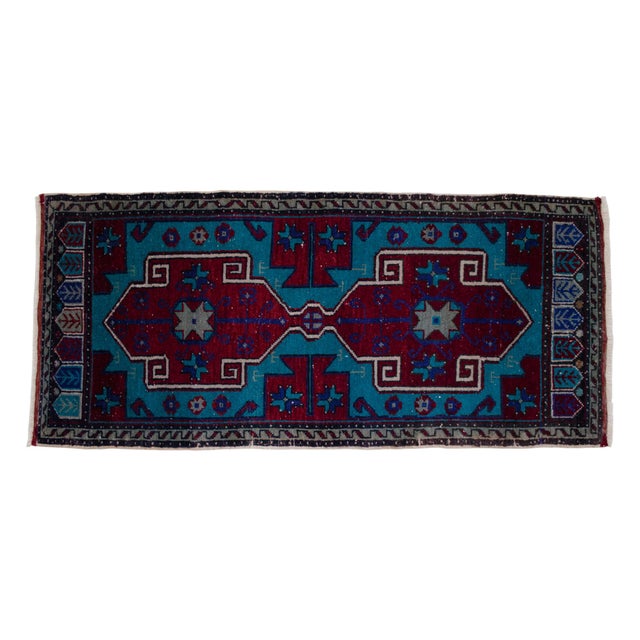 Hand Knotted Oushak Rug Low Pile Faded Entryway Mat Small Rug Yastik - 20'' X 44'' For Sale - Image 6 of 13
