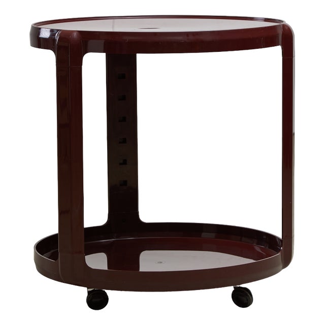 Round Bar & Serving Cart in Burgundy by Alberto Rosselli for Kartell, 1970s For Sale