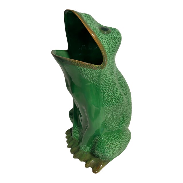 Mid 20th Century Gumps Vintage Italian Porcelain Frog Umbrella Stand For Sale