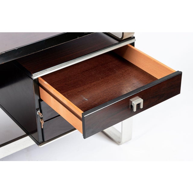 Postmodern Italian Rosewood and Metal Writing Desk by Abbondinterni, 1970s For Sale - Image 11 of 18