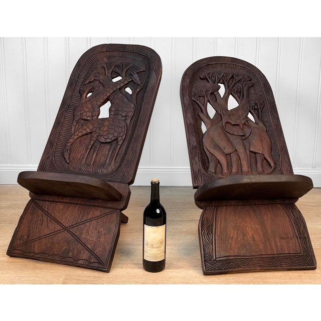 A Pair of Western African Tribal Slipper Chairs, c. Late 20th Century - Often Refereed to as "Star Gazing" Chairs - Hand...