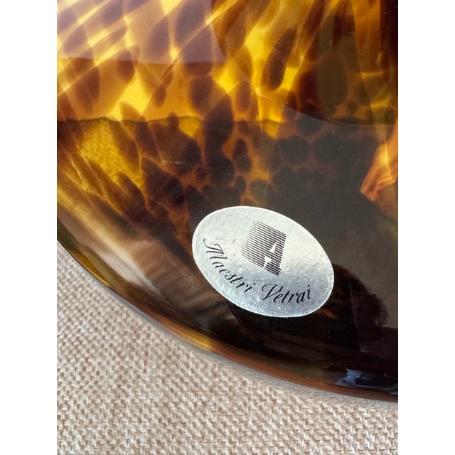 Vintage Italian Amber Tortoiseshell Art Glass Vase Large Murano Style Azzurra Maestri Vetrai For Sale - Image 10 of 11