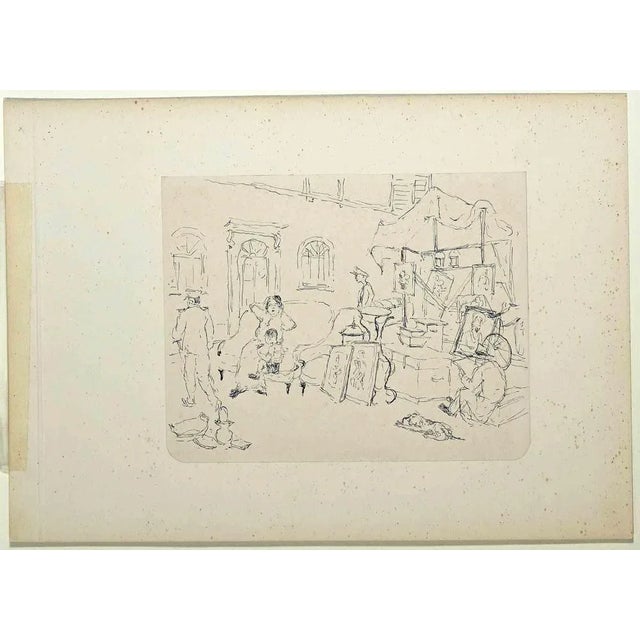 Modern Katerina Wilczynski, A Market, Ink Drawing, 1953 For Sale - Image 3 of 3
