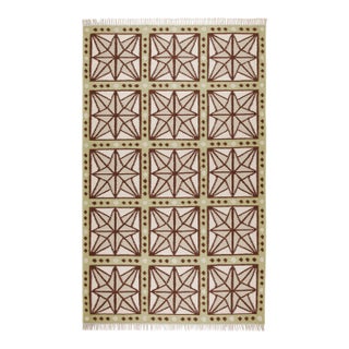 Part & Parcel Goods Wool Star Rug, 2’6” x 12', Celadon, Chocolate, Sage and Eggshell For Sale