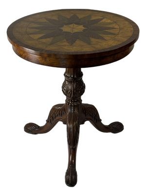 Vintage Maitland-Smith Round Pedestal Mahogany Inlaid Table.