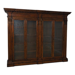 Italian 4 Door Large Walnut Library Bookcase For Sale
