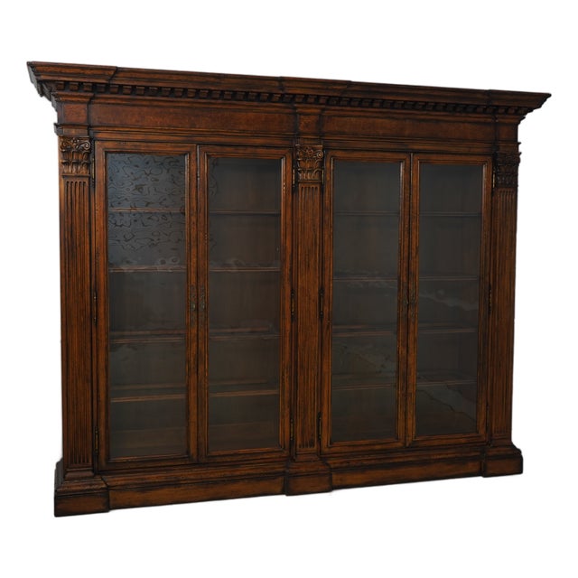 Italian 4 Door Large Walnut Library Bookcase For Sale