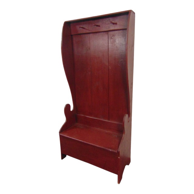 Rustic Settle Style Pine Red Painted Hall Bench For Sale