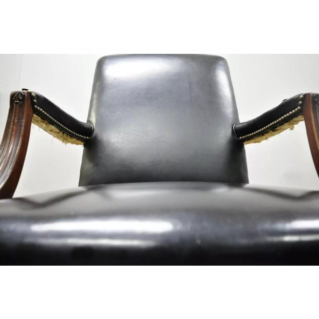 Animal Skin Early 20th Century Antique English Georgian Style Dark Green Leather Library Office Chairs - a Pair For Sale - Image 7 of 12