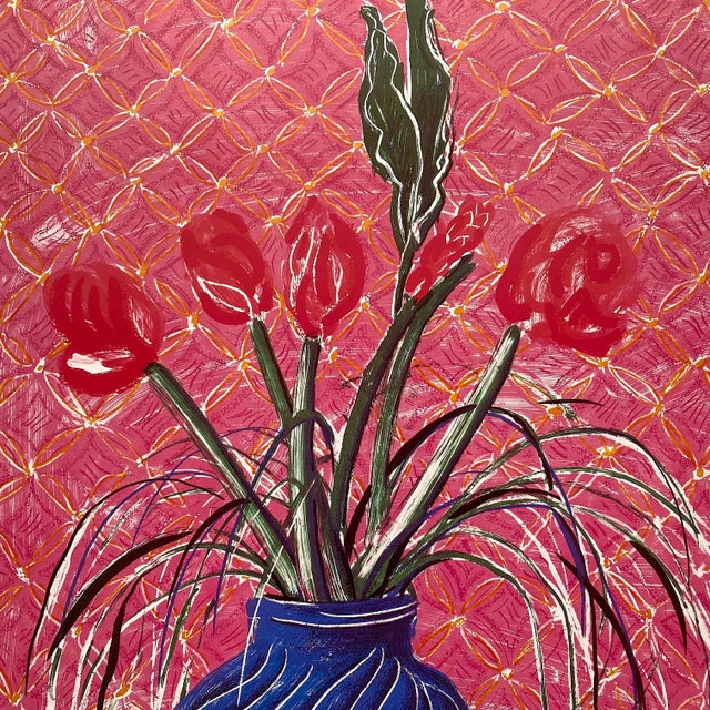 Wood David Hockney Vintage 1985 Pop Art Lithograph Print Framed Exhibition Poster " Amaryllis in Vase " 1984 For Sale - Image 7 of 18