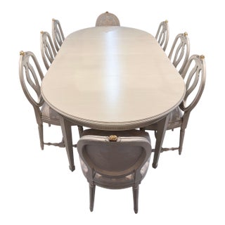 Late 20th Century Gustavian Painted Oval Dining Table Set For Sale