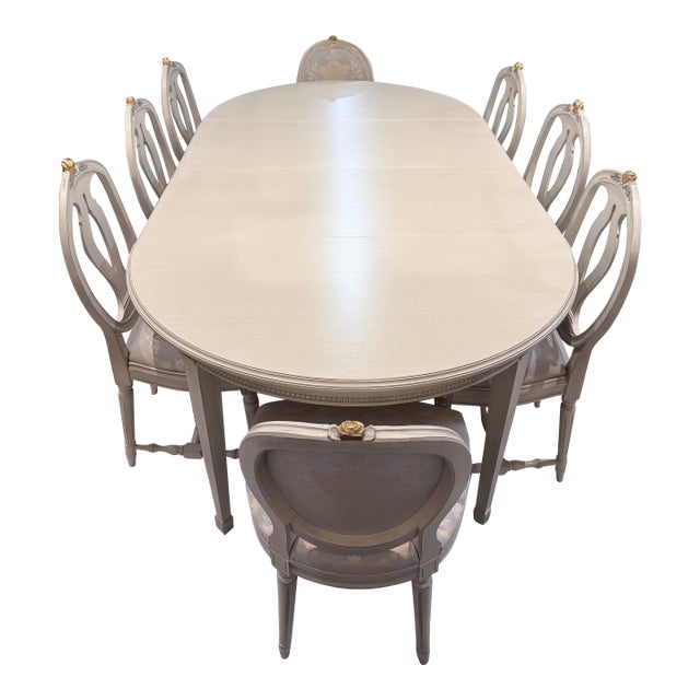 Late 20th Century Gustavian Painted Oval Dining Table Set For Sale