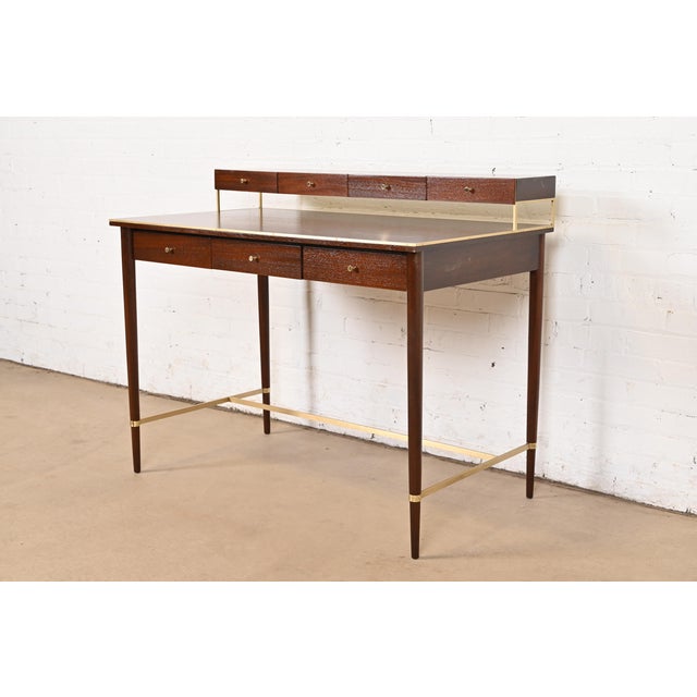 H. Sacks & Sons Paul McCobb Connoisseur Collection Mahogany and Brass Writing Desk, Newly Refinished For Sale - Image 4 of 11