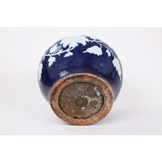 Ceramic 16th Century Chinese Ming Dynasty Blue Glaze White Flower Jar For Sale - Image 7 of 9