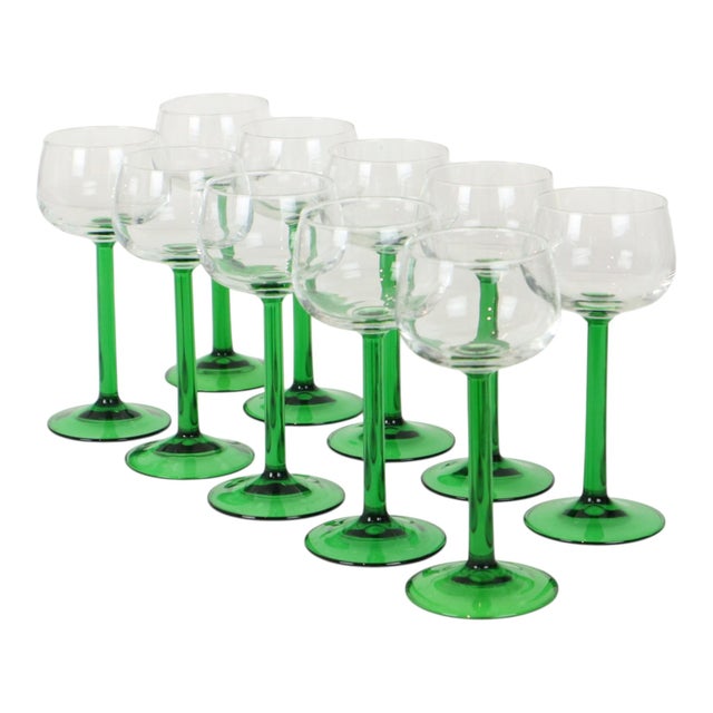 Vintage Alsace Wine Glasses with Green Stems from Luminarc, 1970s, Set of 10 For Sale - Image 11 of 18