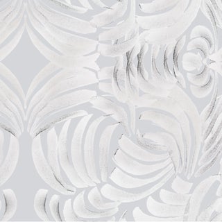 Mitchell Black Porcelain Flora Wallpaper Remnant For Sale
