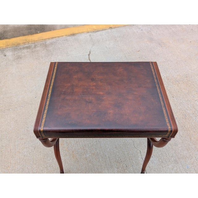 Wood 1950s Regency Leather Top Mahogany Side Table With Curule Legs - A Pair For Sale - Image 7 of 16