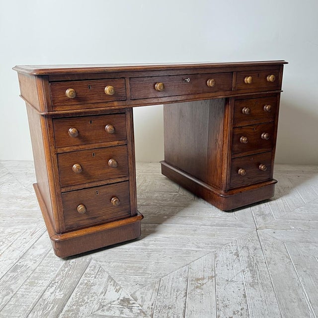 Victorian Oak Pedestal Desk by Deighton & Dunthorne For Sale - Image 9 of 11