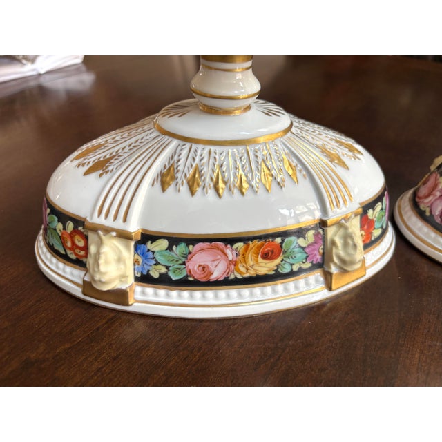 French Gorgeous Antique Pair of Ferdinand Bing & Co. Tazze-(French-Early 20th C. With Gilt Accents and Floral Motif 6 1/4 In. H., 9 In. W., 5 1/2 In. D. For Sale - Image 3 of 12