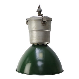 Large French Industrial Green Enamel Pendant Light For Sale