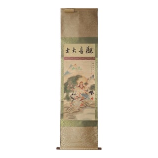 Chinese Kuan Yin Riding a Qilin Scroll For Sale