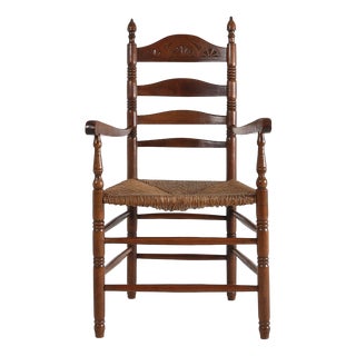 Antique French Wooden Armchair with Cane Seat, 1890s For Sale
