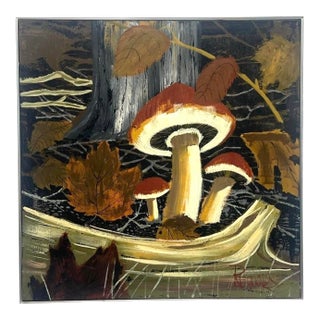 X-Large 60s Mid Century Lee Reynolds Magic Mushroom Forest Retro Painting Framed For Sale