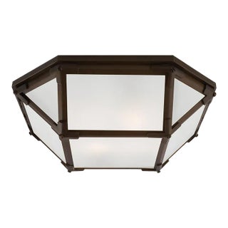 Suzanne Kasler for Visual Comfort Signature Morris Flush Mount in Antique Zinc with Frosted Glass For Sale