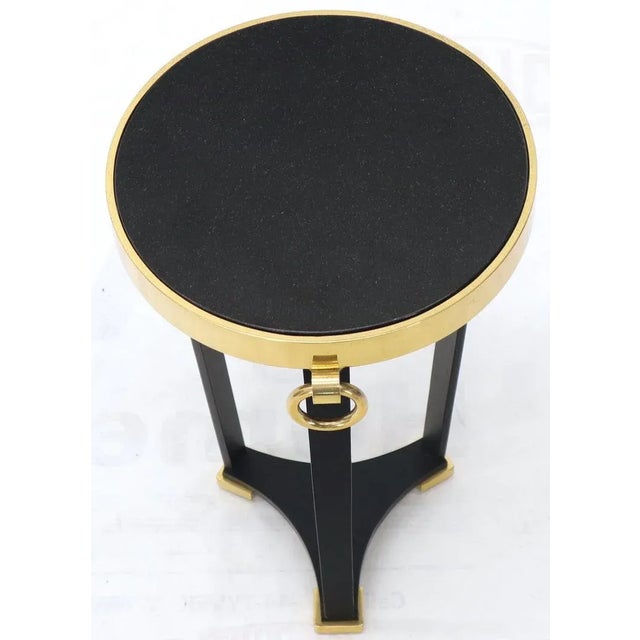 Black Brass and Round Black Granite Top Tri Legged Pedestal End Side Table For Sale - Image 8 of 11