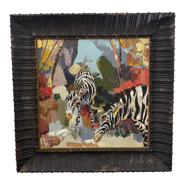 Hand-Painted Colorful Zebra Painting For Sale