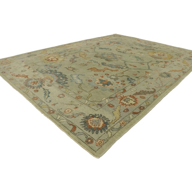 Light Green Turkish Oushak Rug - 09'02 X 12'06 For Sale - Image 4 of 11