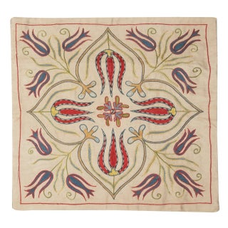 20"x20" 100% Silk Cushion Cover. Hand-Embroidered Pillowcase. Modern Lace Pillow For Sale