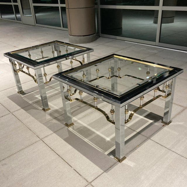 Chrome Brass & Glass Top End Tables Manner of Mastercraft - a Pair For Sale - Image 9 of 13
