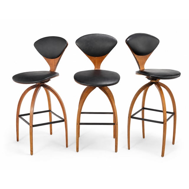 Norman Cherner for Plycraft -Set of 3 Molded Plywood Swivel Bar Stools, 1960s Mid-Century Modern For Sale - Image 10 of 12