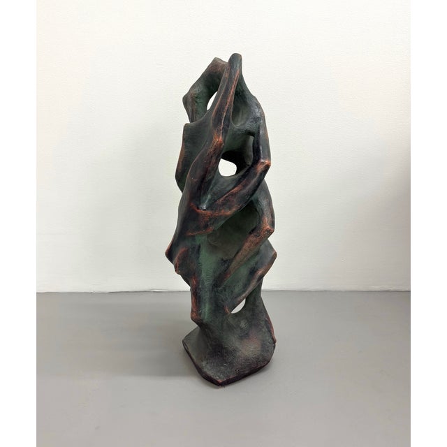 Vintage Hand Carved Abstract Ceramic Figurative Sculpture With Verdigris Finish For Sale - Image 4 of 7