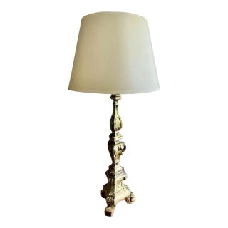19th C. Italian Silver Gilt Wood Candelabra Table Lamp For Sale