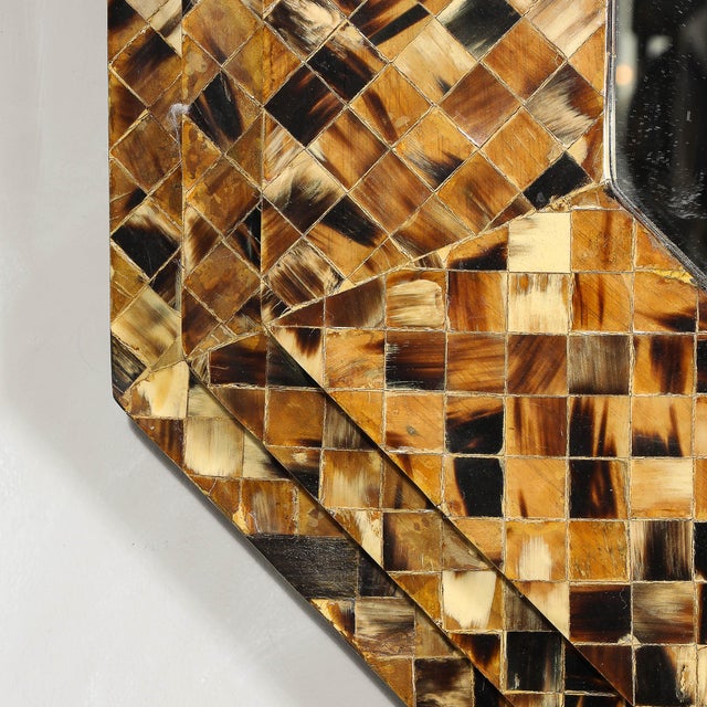 Mid-Century Octagonal Tessellated Penshell Mirror in the Manner of Karl Springer For Sale - Image 10 of 10