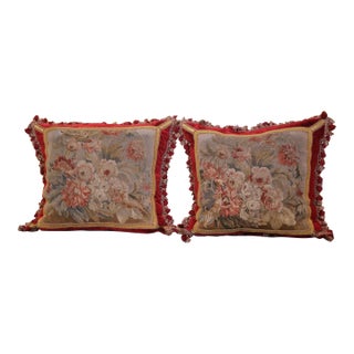 Pair of Pillows With Trim and Tassels Made With 18th Century Aubusson Tapestry For Sale