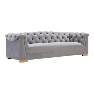 Farah Grey Velvet Sofa For Sale